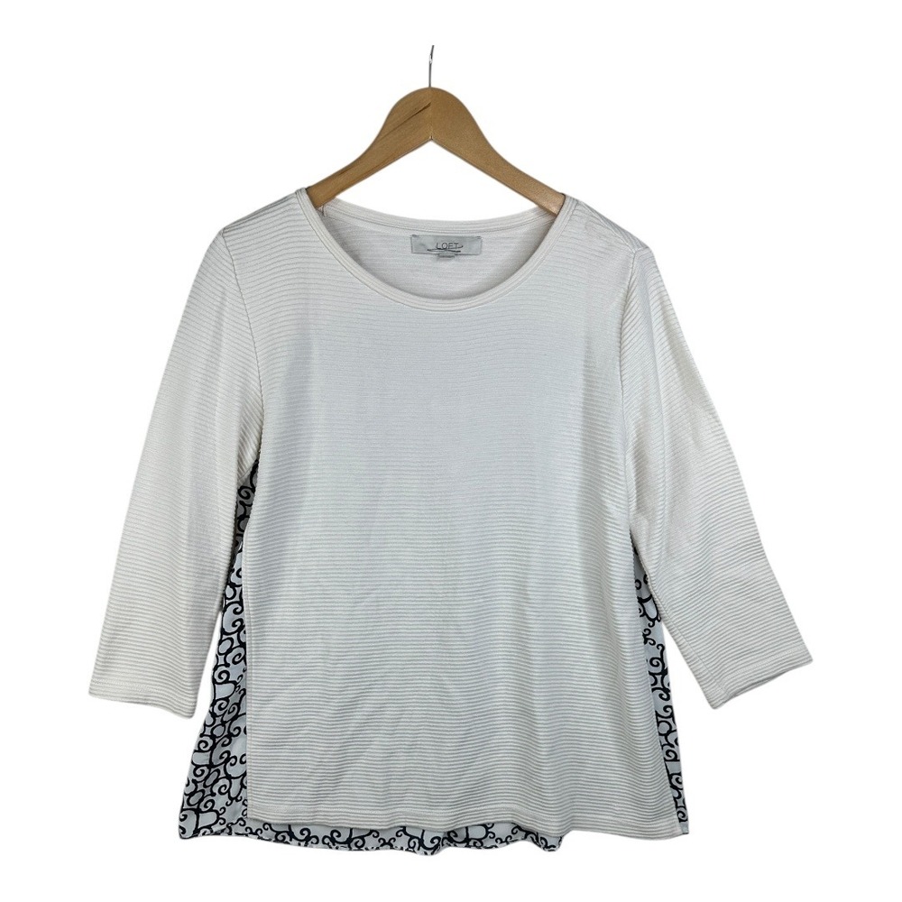 LOFT Ann Taylor Top Women's‎ Small Long Sleeve Ivory Black White Round Neck